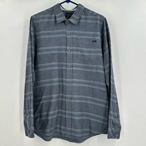O’NEILL Tailored Fit Men’s Gray/Blue/Sand Striped Button Up Flannel Shirt Size M